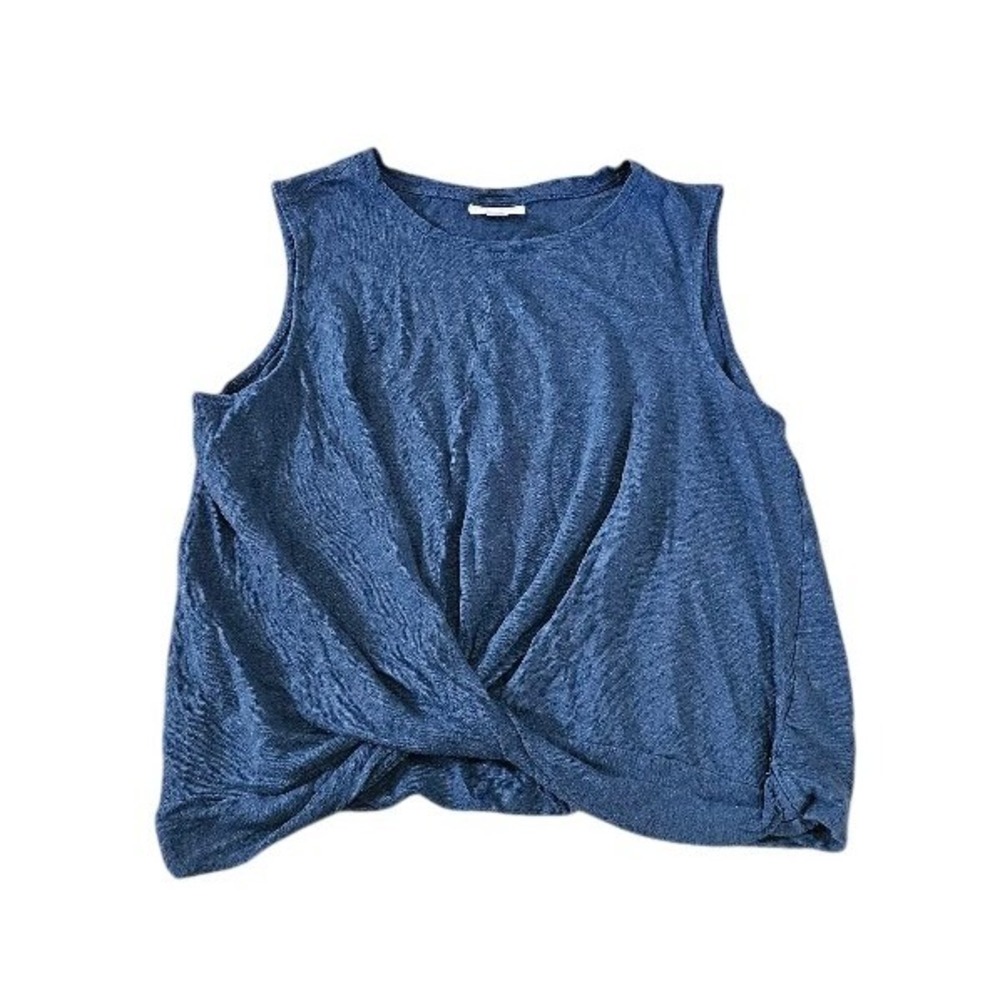J. Jill Love Linen Blue Twist Front Sleeveless Tank Top Petite Large 100% Linen